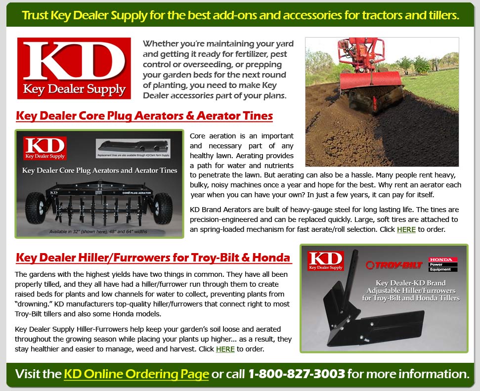 KD replacement tines, aerators and hiller/furrowers